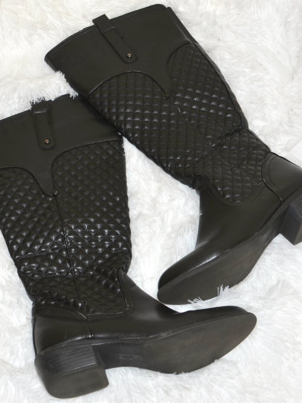 It's OK (Shoe Show) Priscilla Black Quilted Knee-High Riding Boots Size 8M Women